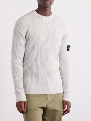Stone Island Logo-Appliquéd Ribbed Virgin Wool Sweater - Men | Thumbnail 3 Stone Island Logo-Appliquéd Ribbed Virgin Wool Sweater - Men | Thumbnail 3