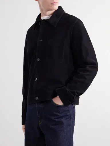 AMI PARIS Logo-Embossed Suede Jacket - Men | Thumbnail 3