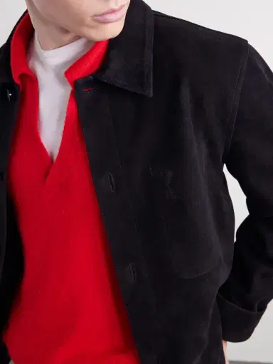 AMI PARIS Logo-Embossed Suede Jacket - Men | Thumbnail 5