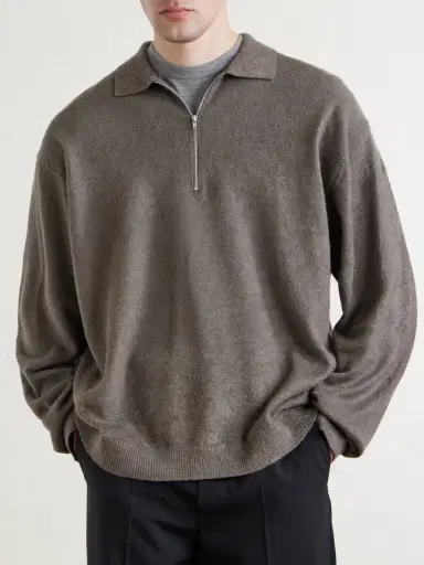 ATON Linen and Cotton-Blend Half-Zip Polo Sweater - Men | Thumbnail 3 ATON Linen and Cotton-Blend Half-Zip Polo Sweater - Men | Thumbnail 3