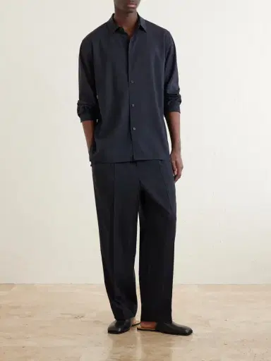 ATON Straight-Leg Pleated Wool-Gauze Trousers - Men | Thumbnail 2 ATON Straight-Leg Pleated Wool-Gauze Trousers - Men | Thumbnail 2