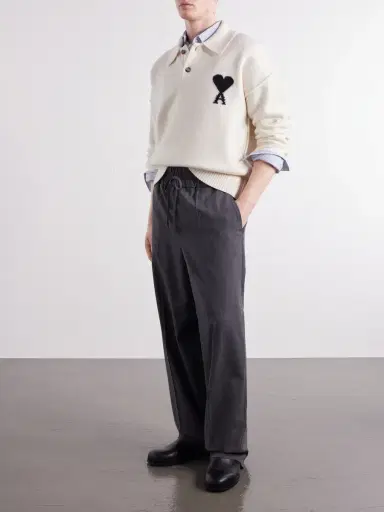 AMI PARIS Logo-Intarsia Wool Polo Sweater - Men | Thumbnail 2 AMI PARIS Logo-Intarsia Wool Polo Sweater - Men | Thumbnail 2