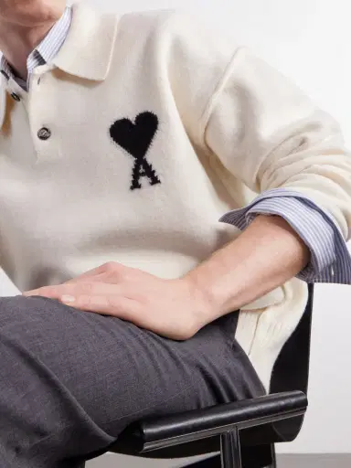 AMI PARIS Logo-Intarsia Wool Polo Sweater - Men | Thumbnail 5 AMI PARIS Logo-Intarsia Wool Polo Sweater - Men | Thumbnail 5