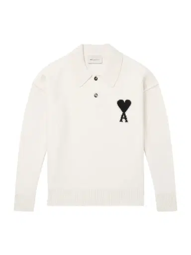 AMI PARIS Logo-Intarsia Wool Polo Sweater - Men | Thumbnail 1 AMI PARIS Logo-Intarsia Wool Polo Sweater - Men | Thumbnail 1