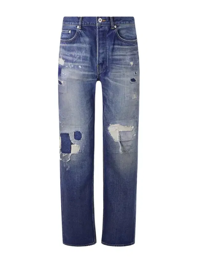 Straight-Leg Distressed Patchwork Jeans - Men Straight-Leg Distressed Patchwork Jeans - Men