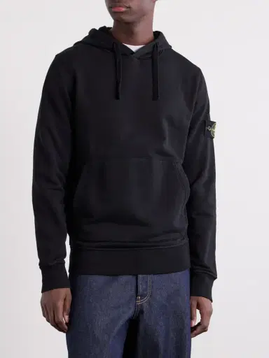 Stone Island Logo-Appliquéd Garment-Dyed Cotton-Fleece Hoodie - Men | Thumbnail 3 Stone Island Logo-Appliquéd Garment-Dyed Cotton-Fleece Hoodie - Men | Thumbnail 3