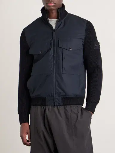 Stone Island STONE ISLAND GHOST Hybrid Cotton-Canvas and Ribbed Virgin Wool Bomber Jacket - Men | Thumbnail 3