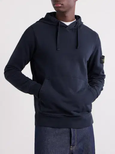 Stone Island Logo-Appliquéd Garment-Dyed Cotton-Fleece Hoodie - Men | Thumbnail 3 Stone Island Logo-Appliquéd Garment-Dyed Cotton-Fleece Hoodie - Men | Thumbnail 3