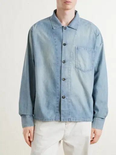 JW Anderson Slant Logo-Appliquéd Panelled Denim Shirt - Men | Thumbnail 3