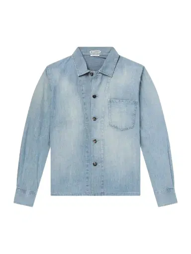 JW Anderson Slant Logo-Appliquéd Panelled Denim Shirt - Men | Thumbnail 1