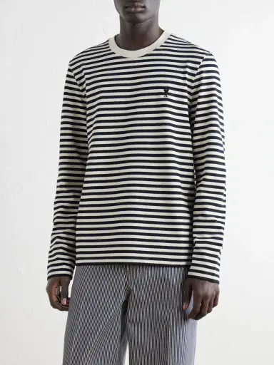 AMI PARIS Logo-Embroidered Striped Cotton-Jersey T-Shirt - Men | Thumbnail 3 AMI PARIS Logo-Embroidered Striped Cotton-Jersey T-Shirt - Men | Thumbnail 3
