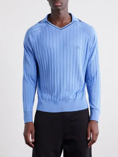 Wales Bonner Roots Logo-Embroidered Knitted Polo Shirt - Men | Thumbnail 3