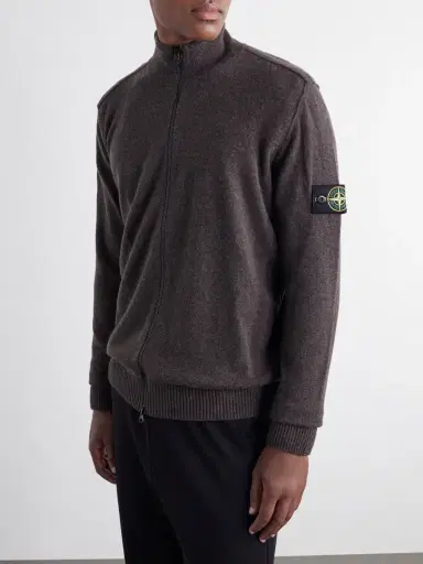 Stone Island Logo-Appliquéd Virgin Wool Zip-Up Cardigan - Men | Thumbnail 3