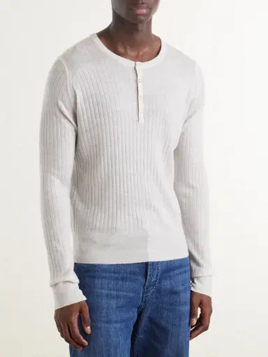 Wales Bonner Nile Ribbed Wool Henley T-Shirt - Men | Thumbnail 3 Wales Bonner Nile Ribbed Wool Henley T-Shirt - Men | Thumbnail 3
