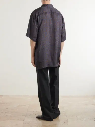 Dries Van Noten Camp-Collar Printed Satin Shirt - Men | Thumbnail 4