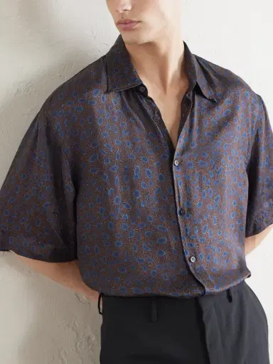 Dries Van Noten Camp-Collar Printed Satin Shirt - Men | Thumbnail 5