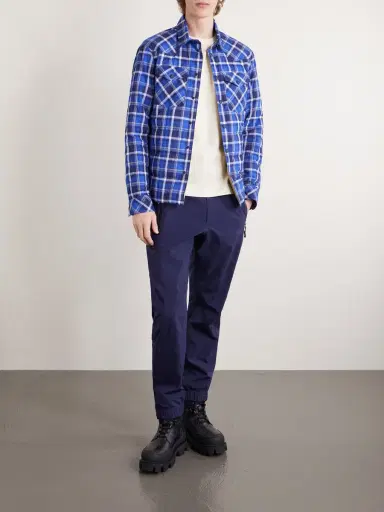 Moncler Grenoble Logo-Appliquéd Chambray-Trimmed Stretch Cotton-Jersey T-Shirt - Men | Thumbnail 2