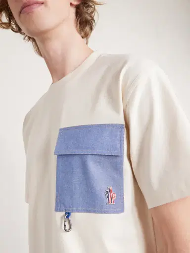 Moncler Grenoble Logo-Appliquéd Chambray-Trimmed Stretch Cotton-Jersey T-Shirt - Men | Thumbnail 5