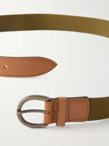 Anderson & Sheppard 3.5cm Leather-Trimmed Woven Belt - Men | Thumbnail 3
