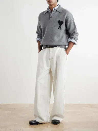 AMI PARIS Logo-Intarsia Wool Polo Sweater - Men | Thumbnail 2 AMI PARIS Logo-Intarsia Wool Polo Sweater - Men | Thumbnail 2