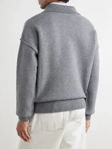 AMI PARIS Logo-Intarsia Wool Polo Sweater - Men | Thumbnail 4 AMI PARIS Logo-Intarsia Wool Polo Sweater - Men | Thumbnail 4