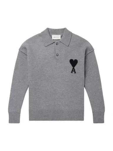 AMI PARIS Logo-Intarsia Wool Polo Sweater - Men | Thumbnail 1 AMI PARIS Logo-Intarsia Wool Polo Sweater - Men | Thumbnail 1