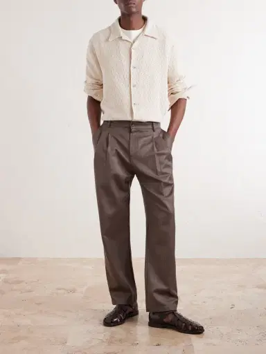 De Bonne Facture Artist Straight-Leg Pleated Wool and Cotton-Blend Suit Trousers - Men | Thumbnail 2 De Bonne Facture Artist Straight-Leg Pleated Wool and Cotton-Blend Suit Trousers - Men | Thumbnail 2