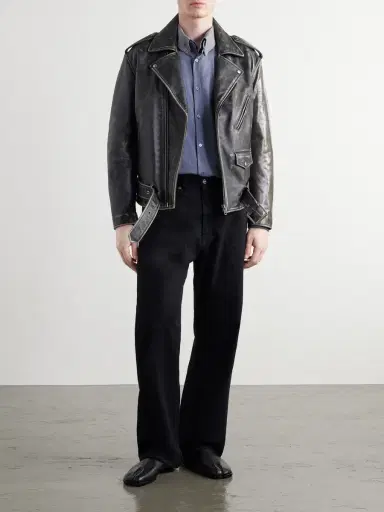 Maison Margiela Belted Distressed Leather Biker Jacket - Men | Thumbnail 2 Maison Margiela Belted Distressed Leather Biker Jacket - Men | Thumbnail 2