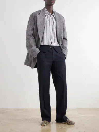 Dries Van Noten Flared Belted Wool-Twill Trousers - Men | Thumbnail 2
