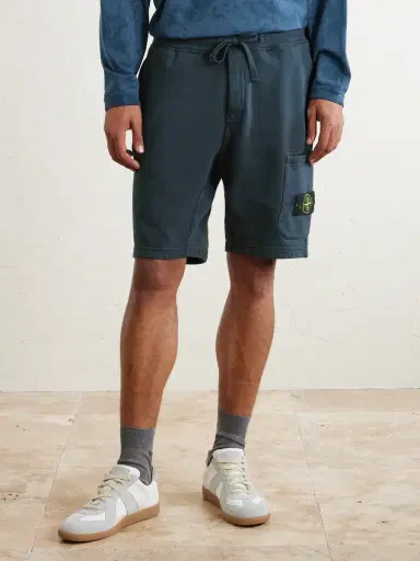 Stone Island Straight-Leg Garment-Dyed Organic Cotton-Fleece Drawstring Shorts - Men | Thumbnail 3 Stone Island Straight-Leg Garment-Dyed Organic Cotton-Fleece Drawstring Shorts - Men | Thumbnail 3