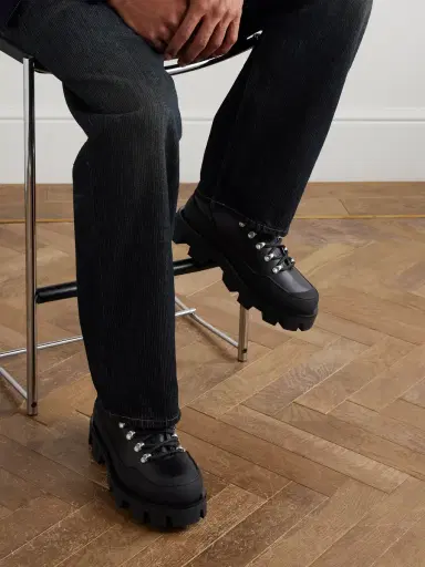 Moncler Peak Rubber-Trimmed Leather Hiking Boots - Men | Thumbnail 2