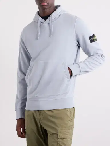 Stone Island Logo-Appliquéd Garment-Dyed Cotton-Fleece Hoodie - Men | Thumbnail 3 Stone Island Logo-Appliquéd Garment-Dyed Cotton-Fleece Hoodie - Men | Thumbnail 3