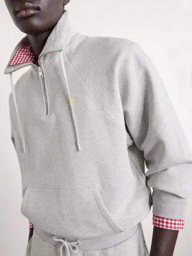 AMI PARIS Logo-Embroidered Cotton-French Terry Half-Zip Sweater - Men | Thumbnail 5 AMI PARIS Logo-Embroidered Cotton-French Terry Half-Zip Sweater - Men | Thumbnail 5