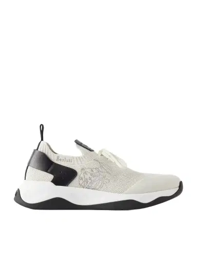 Berluti Shadow Logo-Embroidered Leather-Trimmed Stretch-Knit Sneakers - Men | Thumbnail 1 Berluti Shadow Logo-Embroidered Leather-Trimmed Stretch-Knit Sneakers - Men | Thumbnail 1