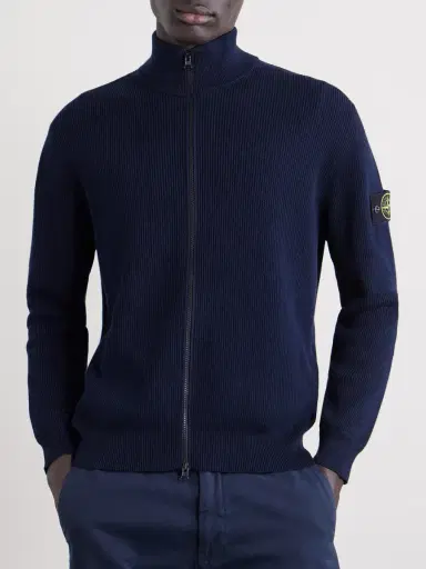 Stone Island Ribbed-Knit Organic Cotton Zip-Up Cardigan - Men | Thumbnail 3 Stone Island Ribbed-Knit Organic Cotton Zip-Up Cardigan - Men | Thumbnail 3