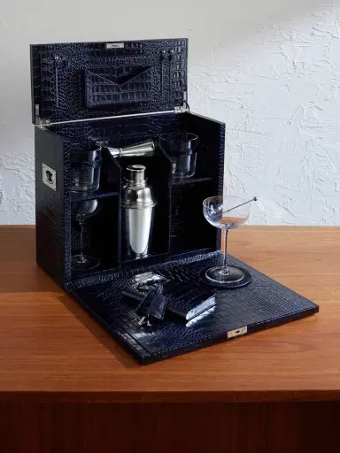 Smythson Silver-Plated and Croc-Effect Leather Cocktail Set - Men | Thumbnail 2