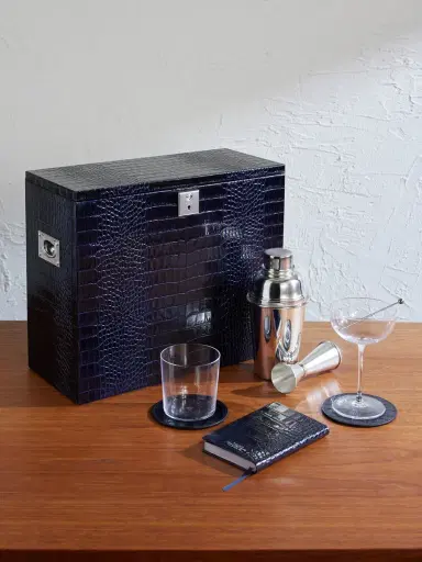 Smythson Silver-Plated and Croc-Effect Leather Cocktail Set - Men | Thumbnail 1