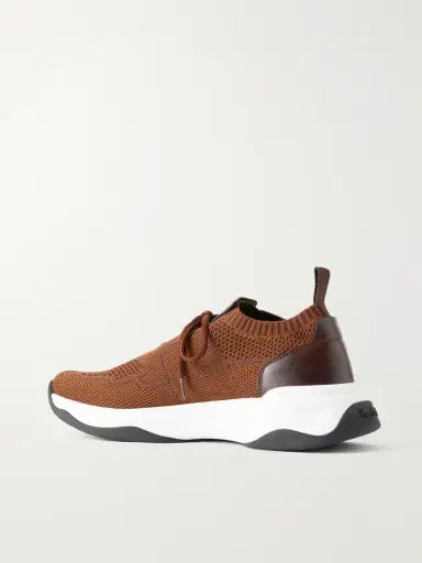 Berluti Shadow Leather-Trimmed Stretch-Knit Sneakers - Men | Thumbnail 4