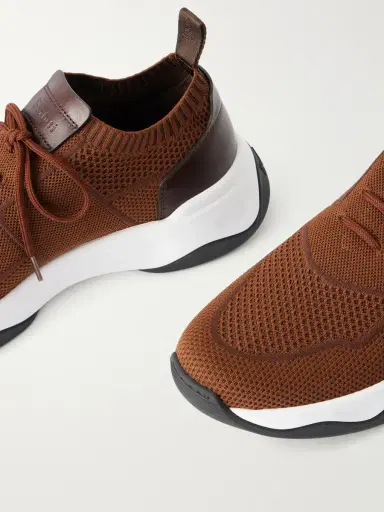 Berluti Shadow Leather-Trimmed Stretch-Knit Sneakers - Men | Thumbnail 5