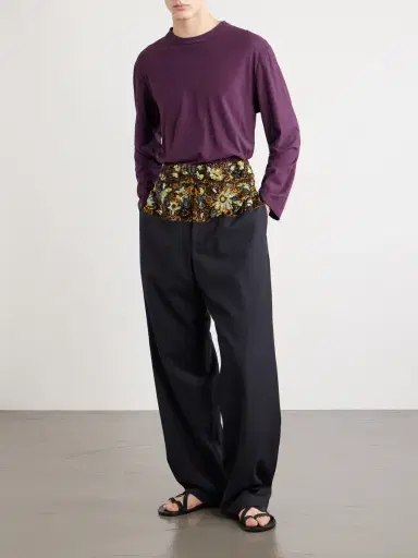 Dries Van Noten Wide-Leg Embellished Velvet-Trimmed Wool and Cotton-Blend Gabardine Trousers - Men | Thumbnail 2