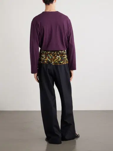 Dries Van Noten Wide-Leg Embellished Velvet-Trimmed Wool and Cotton-Blend Gabardine Trousers - Men | Thumbnail 4