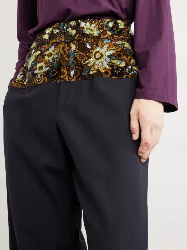 Dries Van Noten Wide-Leg Embellished Velvet-Trimmed Wool and Cotton-Blend Gabardine Trousers - Men | Thumbnail 5