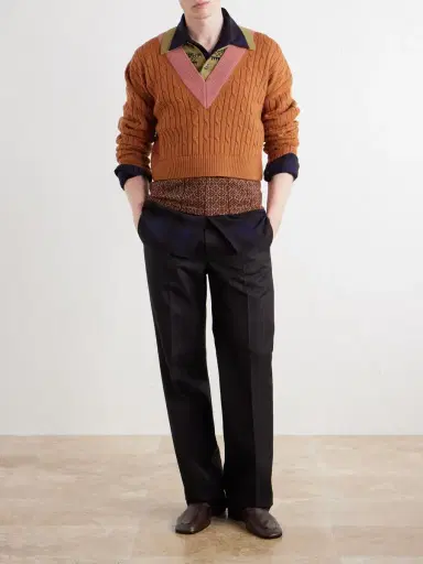Dries Van Noten Jacquard-Trimmed Cable-Knit Wool and Cotton-Blend Sweater - Men | Thumbnail 2