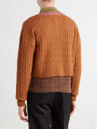 Dries Van Noten Jacquard-Trimmed Cable-Knit Wool and Cotton-Blend Sweater - Men | Thumbnail 4