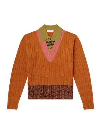 Dries Van Noten Jacquard-Trimmed Cable-Knit Wool and Cotton-Blend Sweater - Men | Thumbnail 1