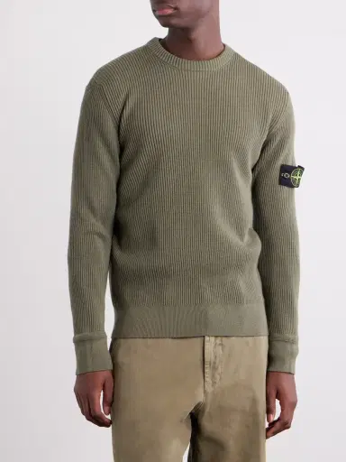 Stone Island Logo-Appliquéd Ribbed Cotton-Blend Sweater - Men | Thumbnail 3