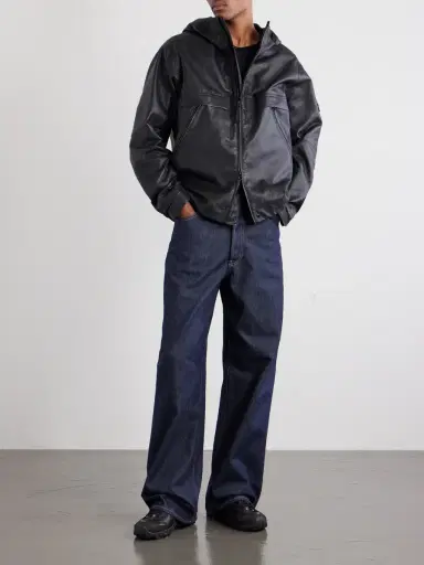 Stone Island Logo-Appliquéd Leather Hooded Jacket - Men | Thumbnail 2