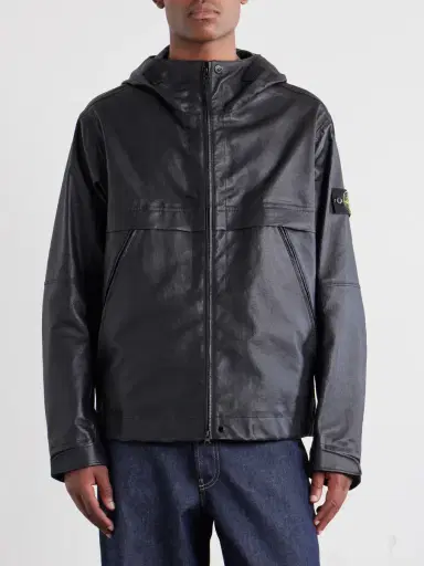 Stone Island Logo-Appliquéd Leather Hooded Jacket - Men | Thumbnail 3