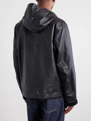 Stone Island Logo-Appliquéd Leather Hooded Jacket - Men | Thumbnail 4