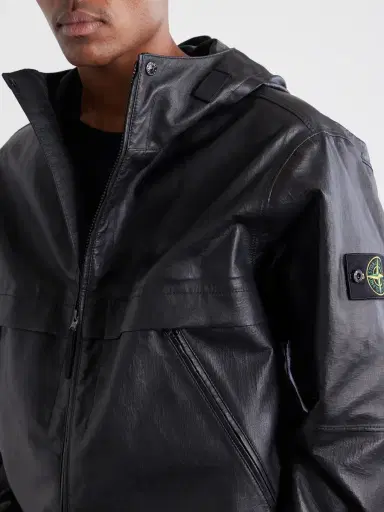 Stone Island Logo-Appliquéd Leather Hooded Jacket - Men | Thumbnail 5